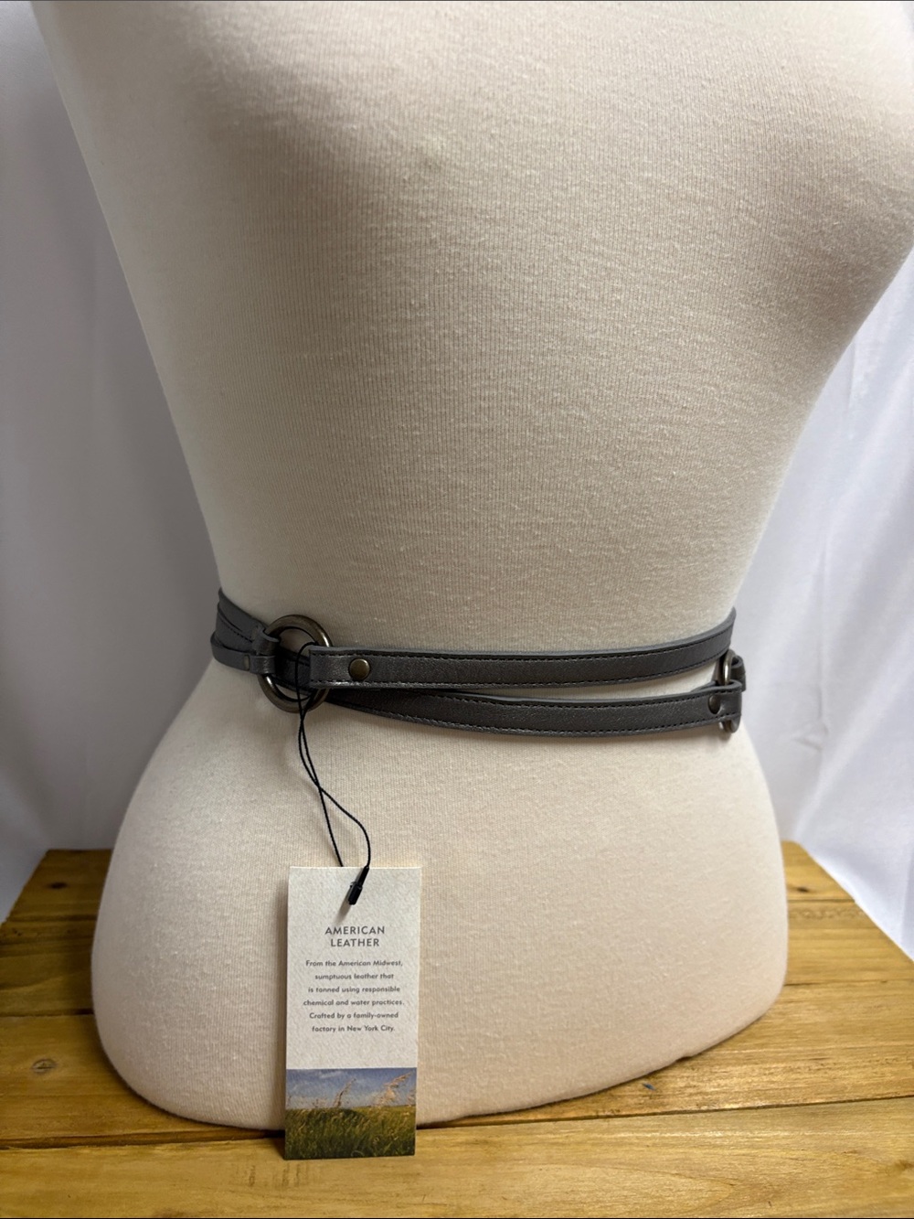 NWT Eileen Fisher Leather Tie Belt Gray Metallic Size Large